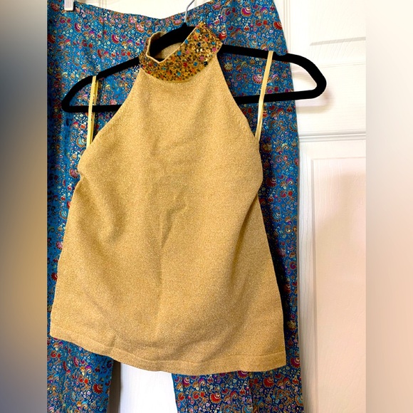 VINTAGE Yansi Fugel Gold Lame and sequin collar Metallic Crop Top . - Picture 3 of 11